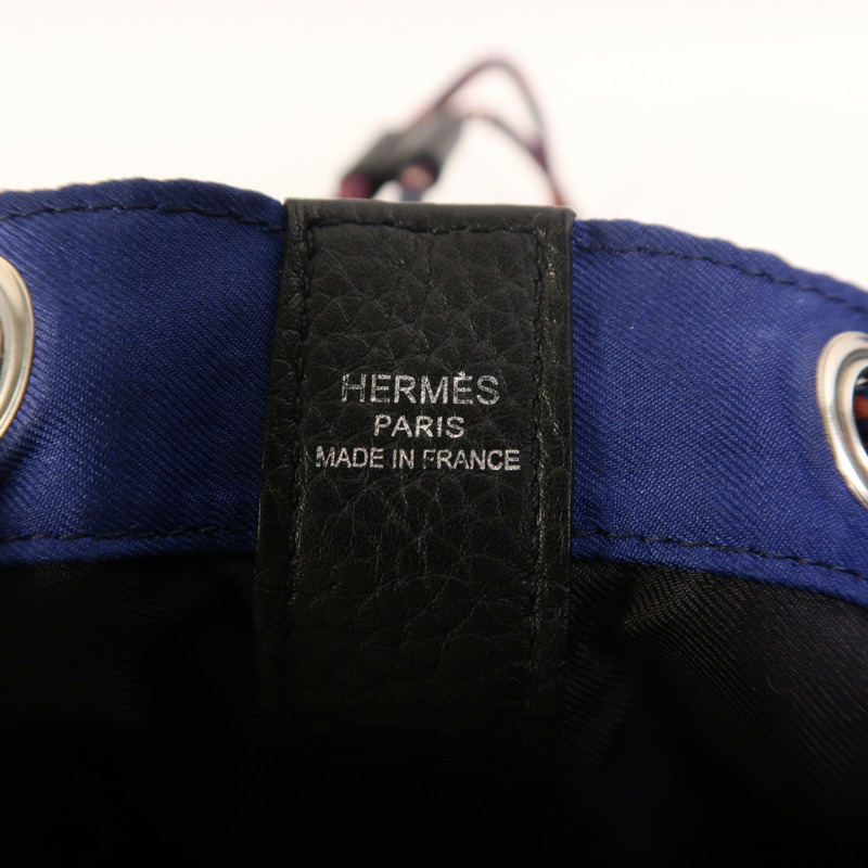 HERMES Togo皮革/絲質Soie Cool Backpack銀扣背包-5