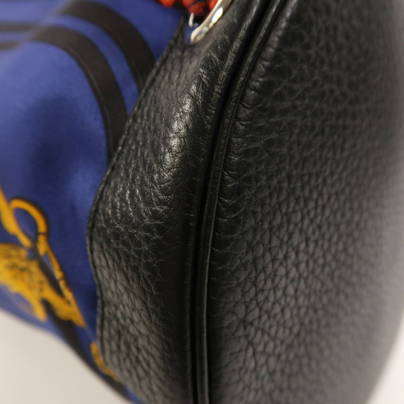 HERMES Togo皮革/絲質Soie Cool Backpack銀扣背包-11