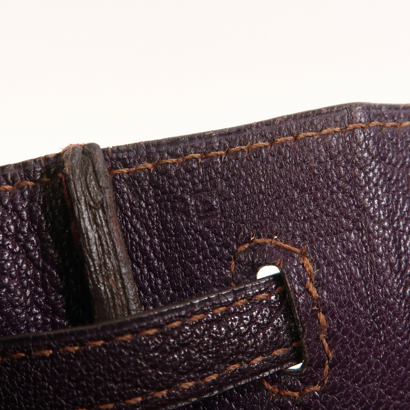 HERMES Chevre皮革Cabana 35銀扣肩背袋Raisin-6