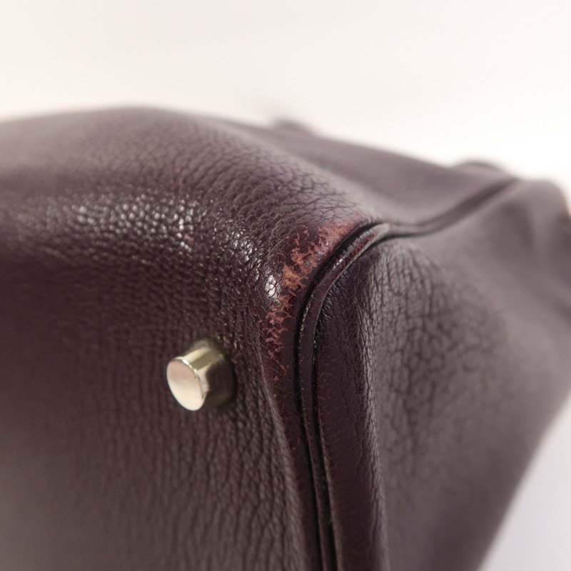 HERMES Chevre皮革Cabana 35銀扣肩背袋Raisin-9