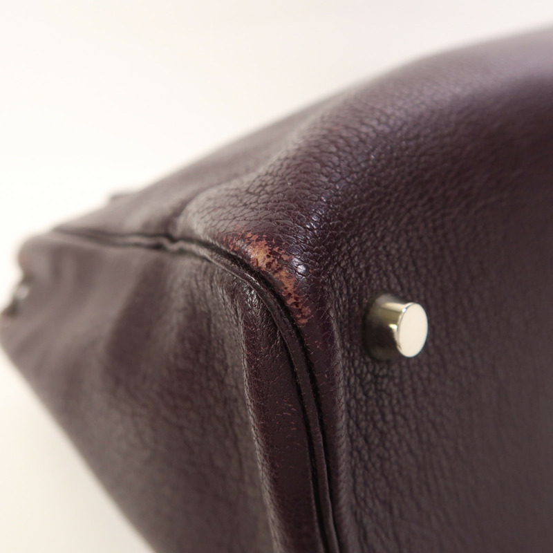 HERMES Chevre皮革Cabana 35銀扣肩背袋Raisin-10
