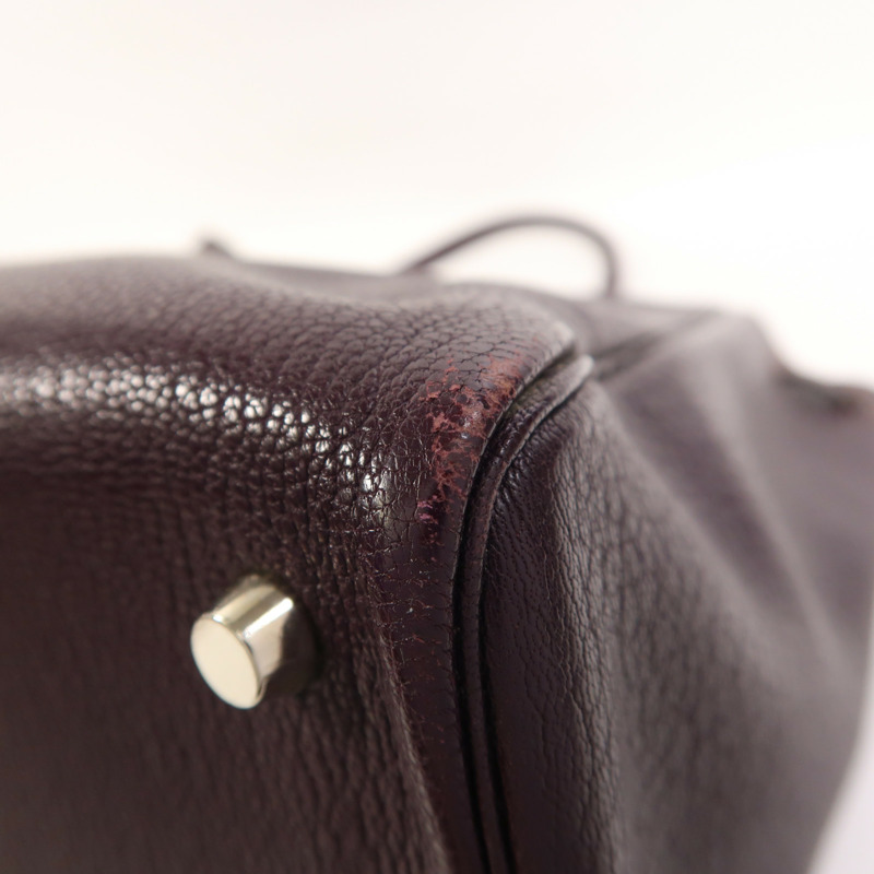 HERMES Chevre皮革Cabana 35銀扣肩背袋Raisin-11