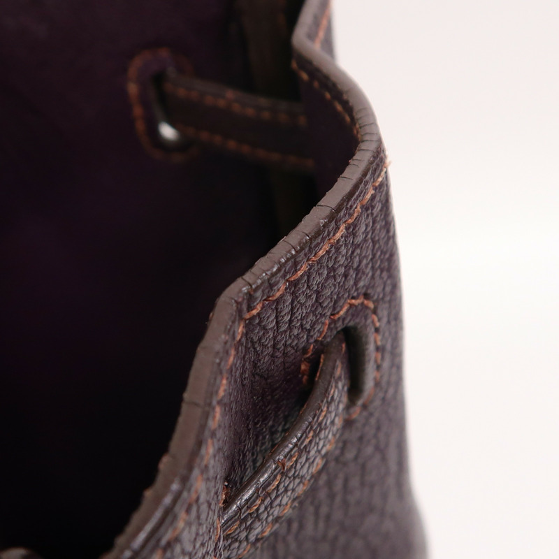 HERMES Chevre皮革Cabana 35銀扣肩背袋Raisin-16