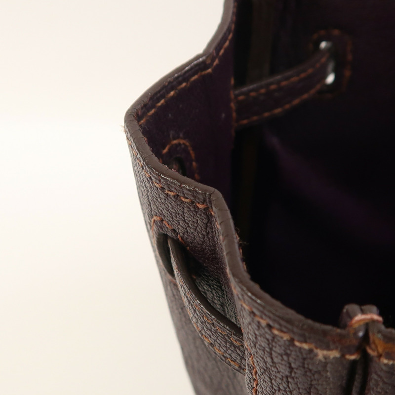 HERMES Chevre皮革Cabana 35銀扣肩背袋Raisin-17