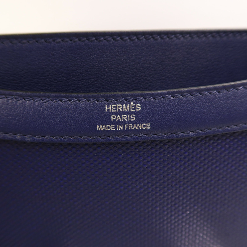HERMES Toile帆布/Swift皮革Constance 24銀扣肩背袋Bleu Encre-6