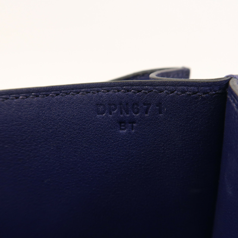 HERMES Toile帆布/Swift皮革Constance 24銀扣肩背袋Bleu Encre-7