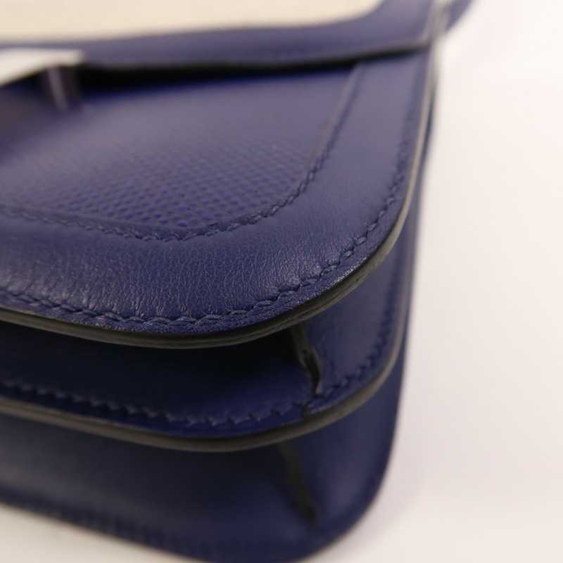 HERMES Toile帆布/Swift皮革Constance 24銀扣肩背袋Bleu Encre-11