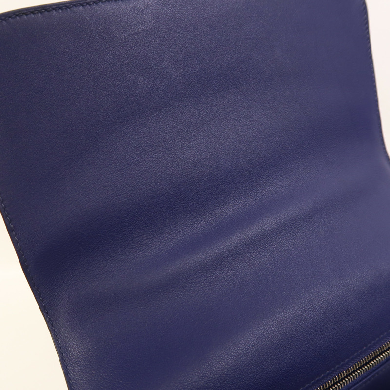 HERMES Toile帆布/Swift皮革Constance 24銀扣肩背袋Bleu Encre-16