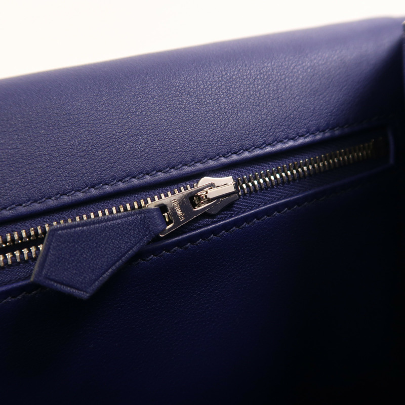 HERMES Toile帆布/Swift皮革Constance 24銀扣肩背袋Bleu Encre-17