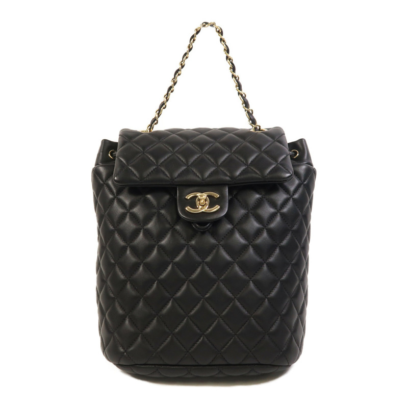 CHANEL 羊皮皮革Backpack金扣背包-0