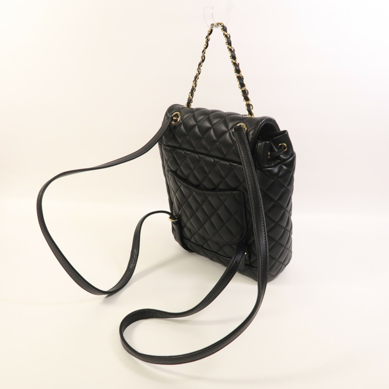 CHANEL 羊皮皮革Backpack金扣背包-8