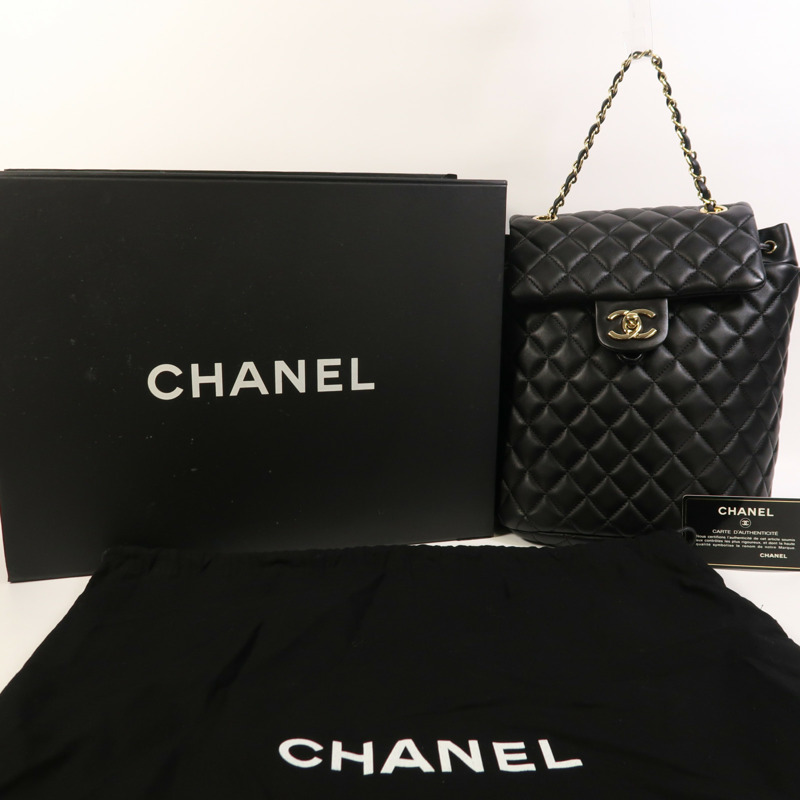 CHANEL 羊皮皮革Backpack金扣背包-9