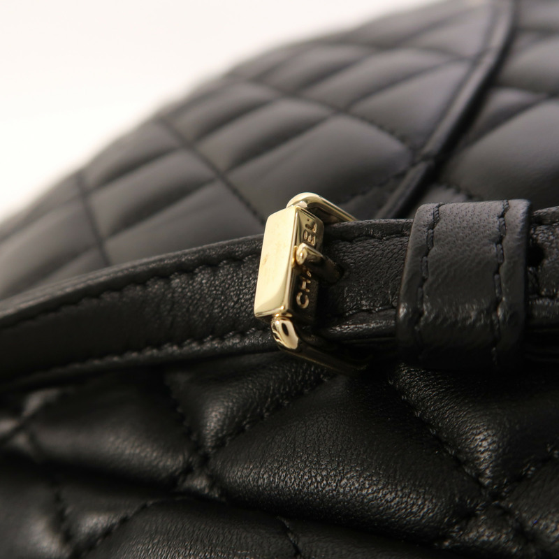 CHANEL 羊皮皮革Backpack金扣背包-16