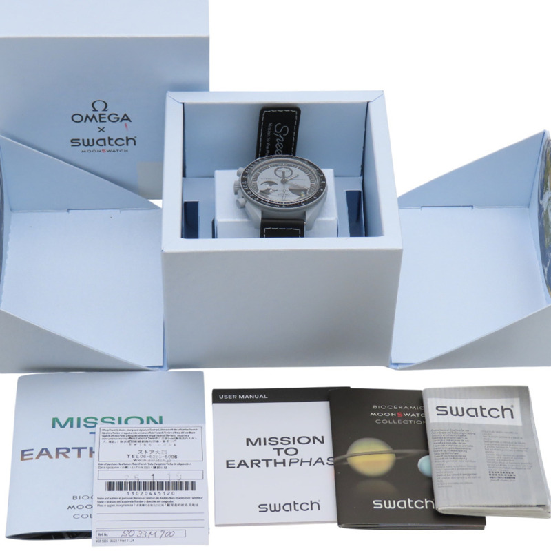 全新歐米茄 x Swatch 超霸系列地球任務月相石英腕錶 SO33M700，尼龍錶帶和生物陶瓷錶殼，灰色，1405-1