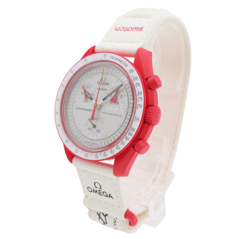 歐米茄 x Swatch 超霸系列月球表火星任務 SO33M100 石英腕錶,尼龍和生物陶瓷錶殼,白色/紅色配色,1400-1