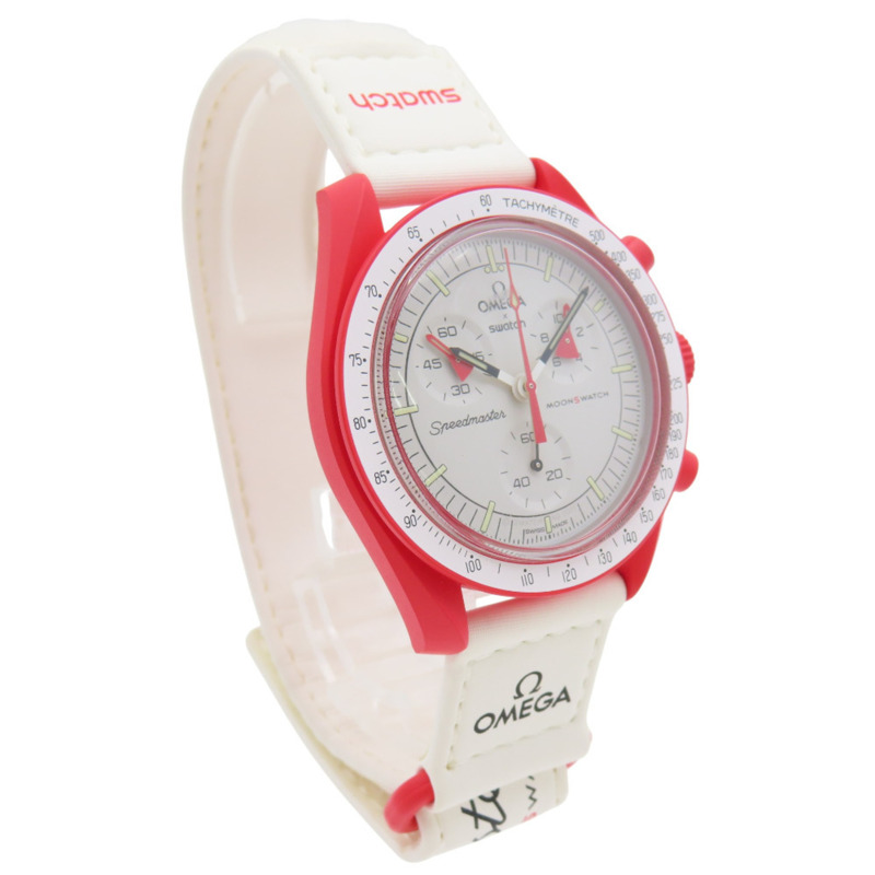 歐米茄 x Swatch 超霸系列月球表火星任務 SO33M100 石英腕錶,尼龍和生物陶瓷錶殼,白色/紅色配色,1400-2