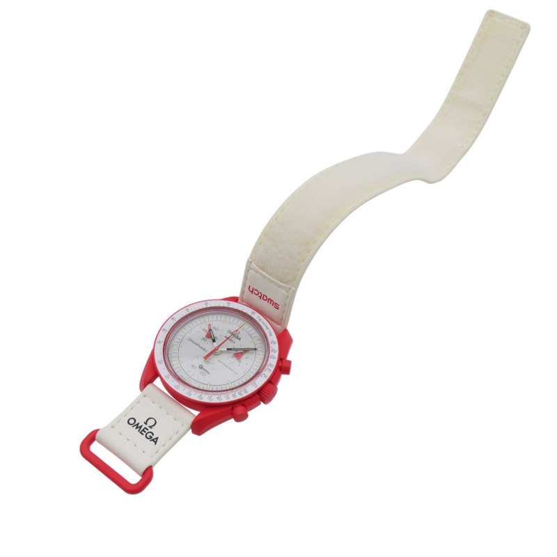 歐米茄 x Swatch 超霸系列月球表火星任務 SO33M100 石英腕錶,尼龍和生物陶瓷錶殼,白色/紅色配色,1400-3