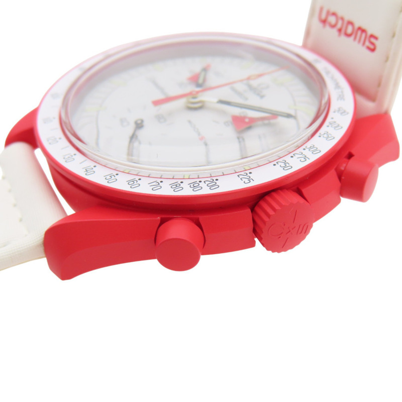 歐米茄 x Swatch 超霸系列月球表火星任務 SO33M100 石英腕錶,尼龍和生物陶瓷錶殼,白色/紅色配色,1400-5