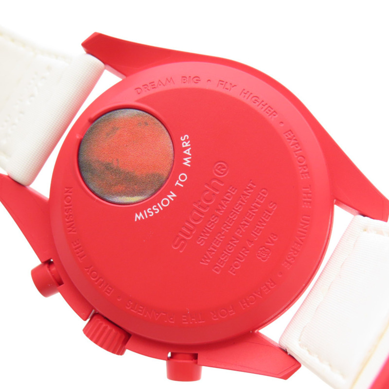 歐米茄 x Swatch 超霸系列月球表火星任務 SO33M100 石英腕錶,尼龍和生物陶瓷錶殼,白色/紅色配色,1400-6