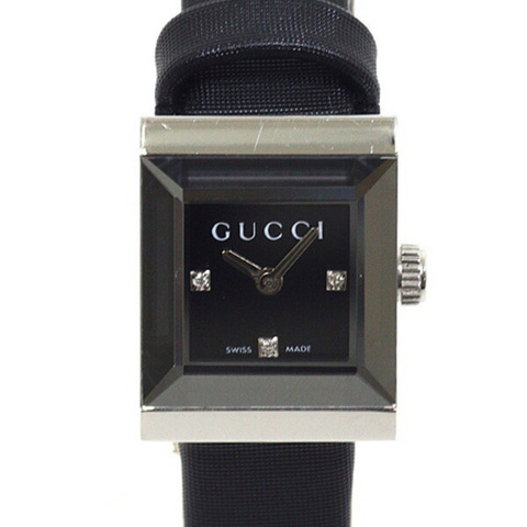 Gucci GUCCI 女士腕錶 G Frame 128.5 黑色錶盤 3P 鑽石 不鏽鋼石英錶