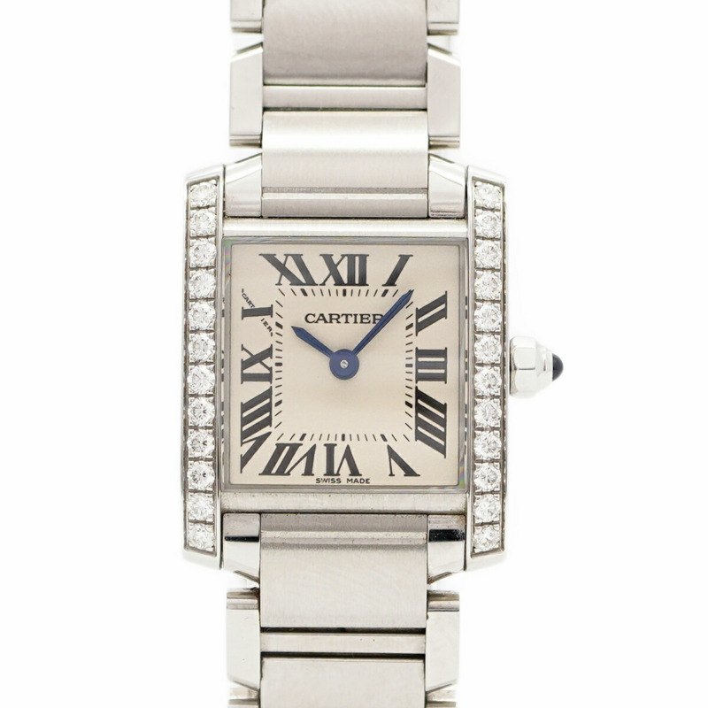 卡地亞 Tank Française 小鑽 W4TA0008 象牙色錶盤女士腕錶-0