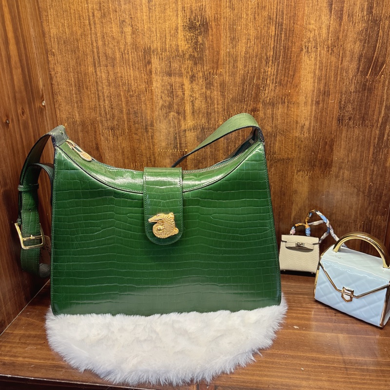 翠綠鱷魚紋手提包-0