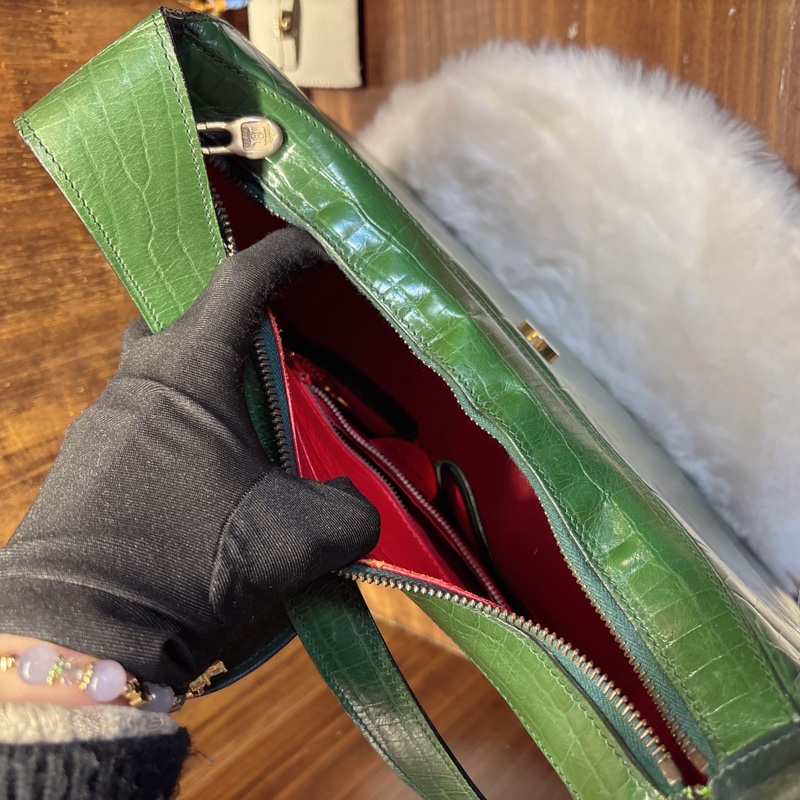 翠綠鱷魚紋手提包-5