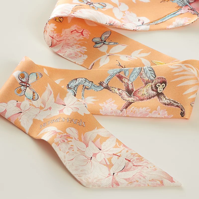 全新愛馬仕twilly 新款 Equateur Twilly絲巾 杏桃色 / 奶油色 / 多色-1