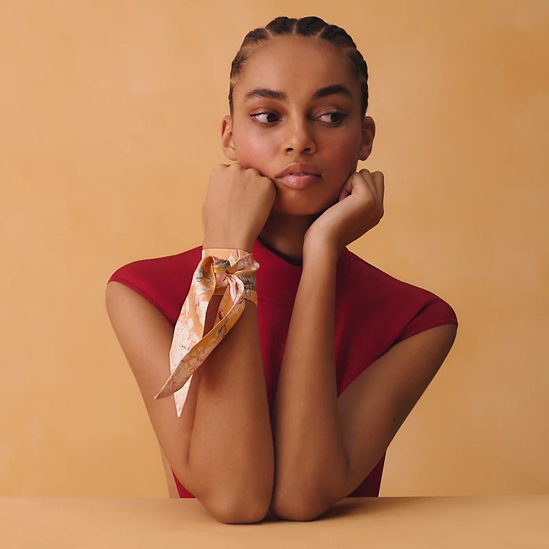 全新愛馬仕twilly 新款 Equateur Twilly絲巾 杏桃色 / 奶油色 / 多色-2