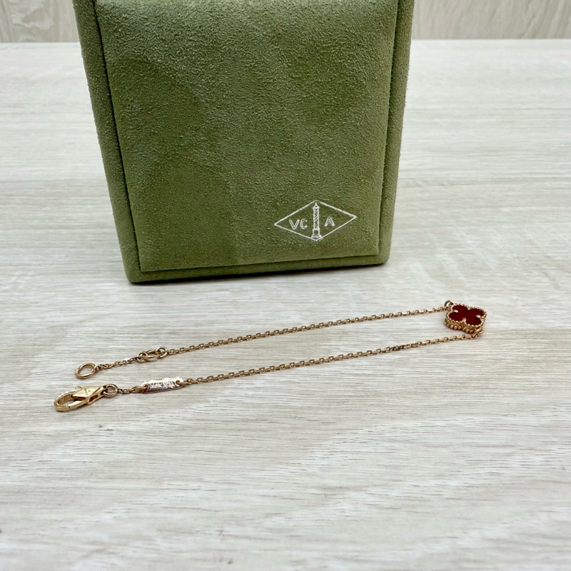 VCA紅玉髓四葉草Sweet Alhambra18k玫瑰金手鍊ARN59K00-16