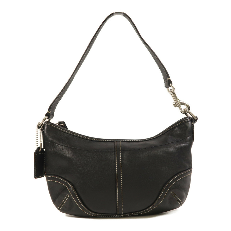 COACH 牛皮皮革Hand Bag銀扣肩背袋-0