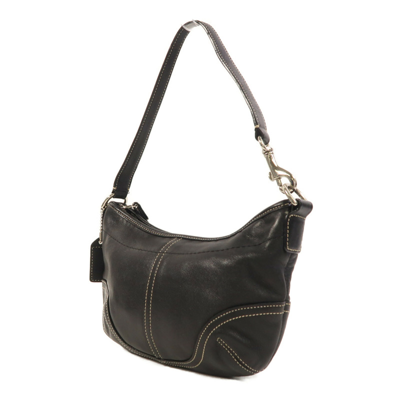 COACH 牛皮皮革Hand Bag銀扣肩背袋-2