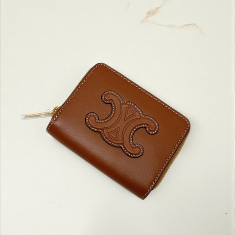 莉亞精品♡ Celine 凱旋門拉鍊短夾 棕 二手美品