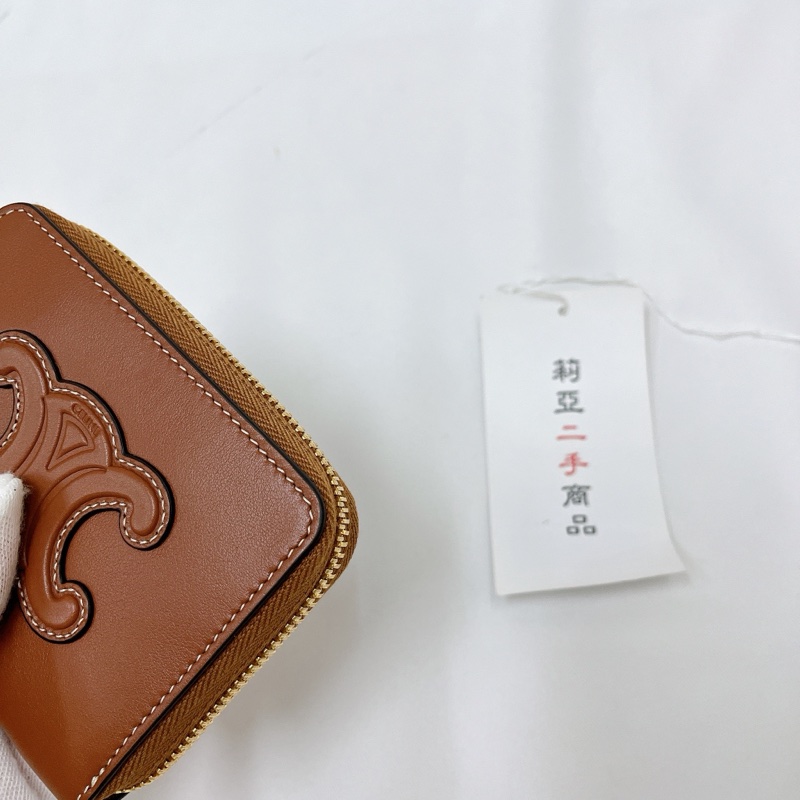 莉亞精品♡ Celine 凱旋門拉鍊短夾 棕 二手美品-9