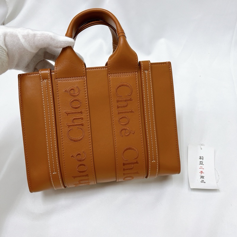 莉亞精品♡ Chloe Woody Small 焦糖皮革托特包 二手美包-2