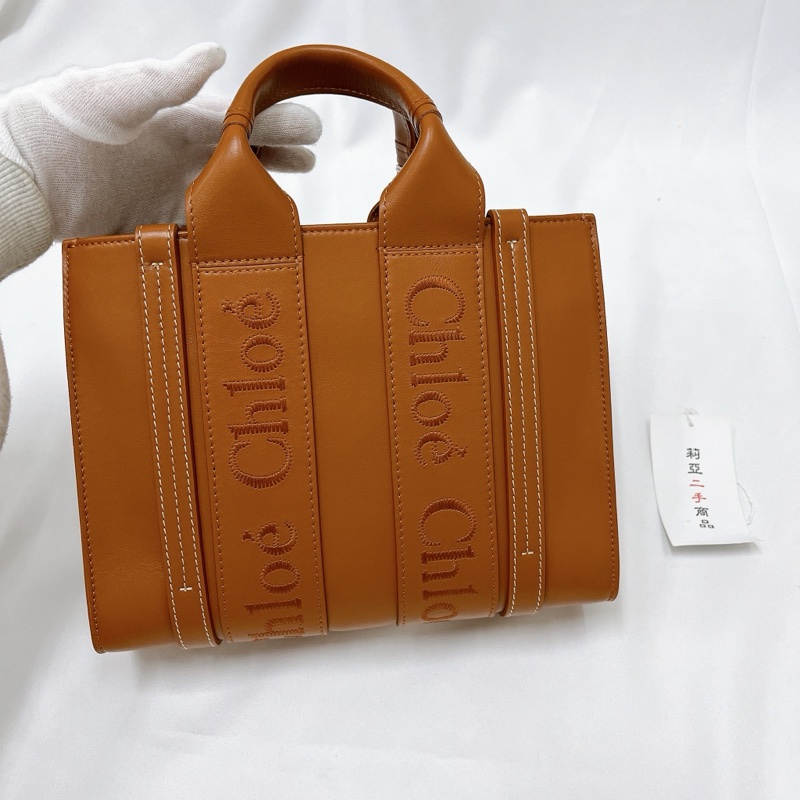 莉亞精品♡ Chloe Woody Small 焦糖皮革托特包 二手美包-3
