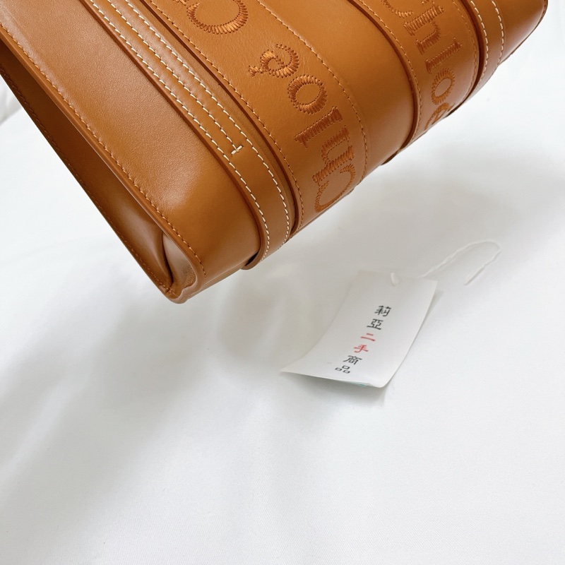 莉亞精品♡ Chloe Woody Small 焦糖皮革托特包 二手美包-10