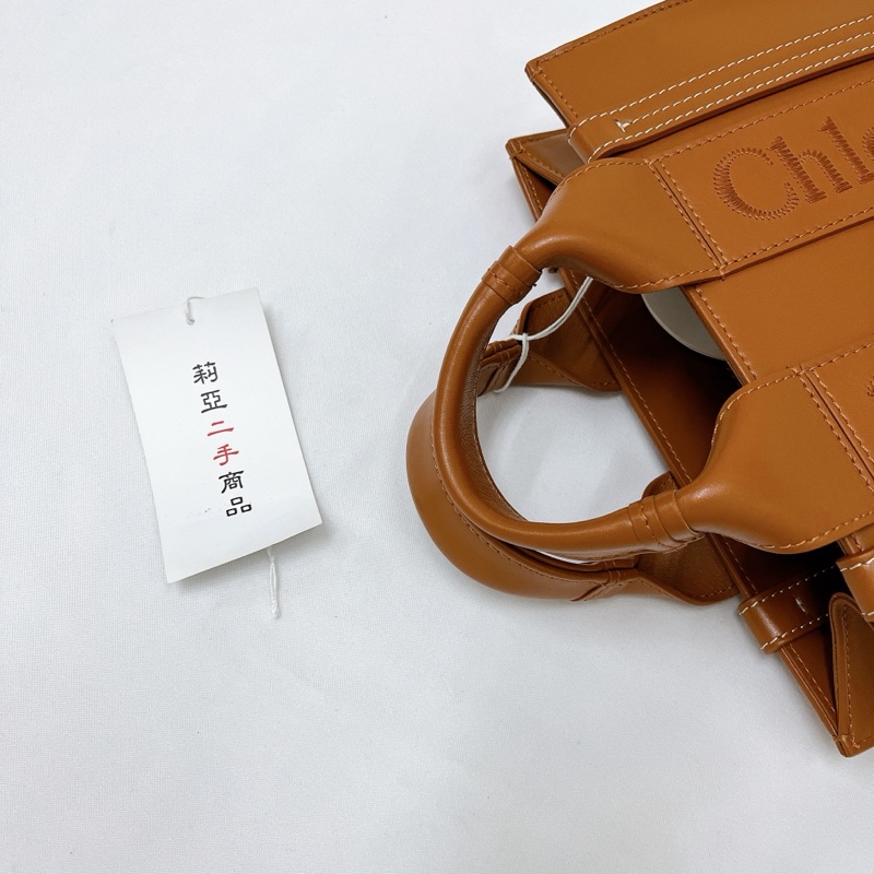 莉亞精品♡ Chloe Woody Small 焦糖皮革托特包 二手美包-13