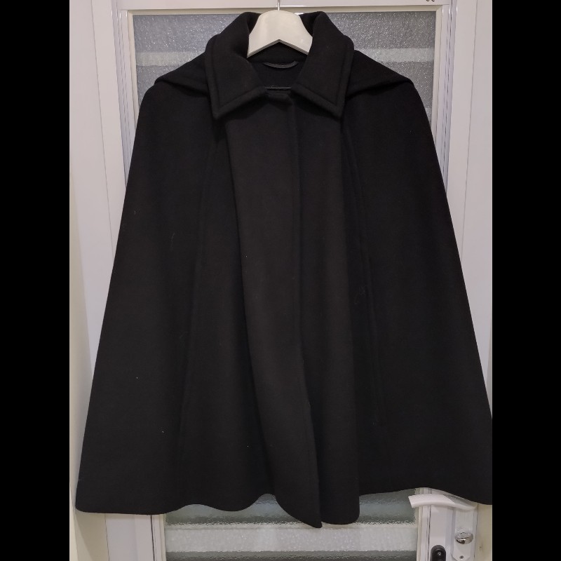 Prada 有帽黑色毛料斗篷外套-0