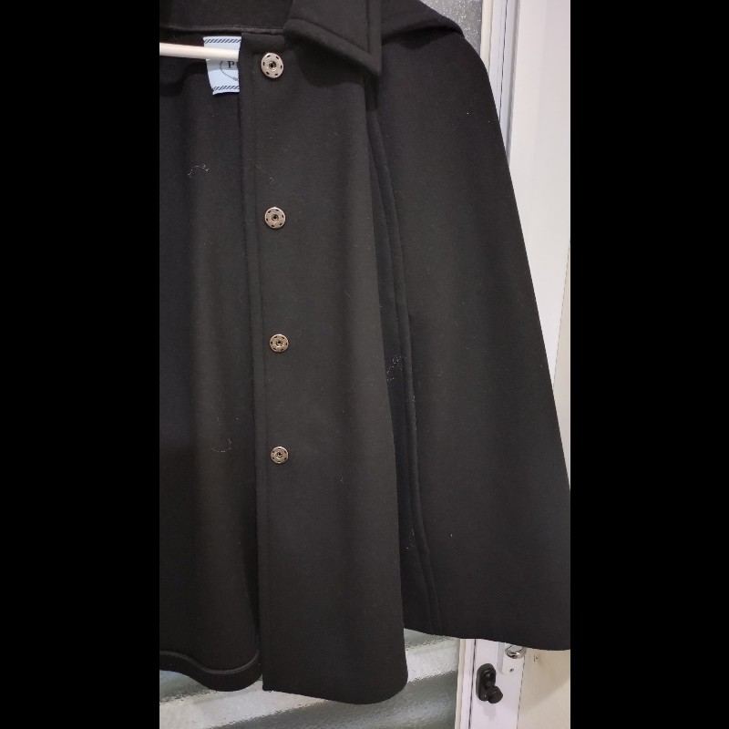 Prada 有帽黑色毛料斗篷外套-2