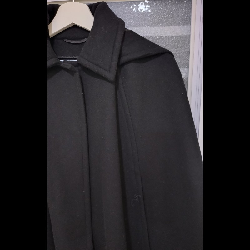 Prada 有帽黑色毛料斗篷外套-3