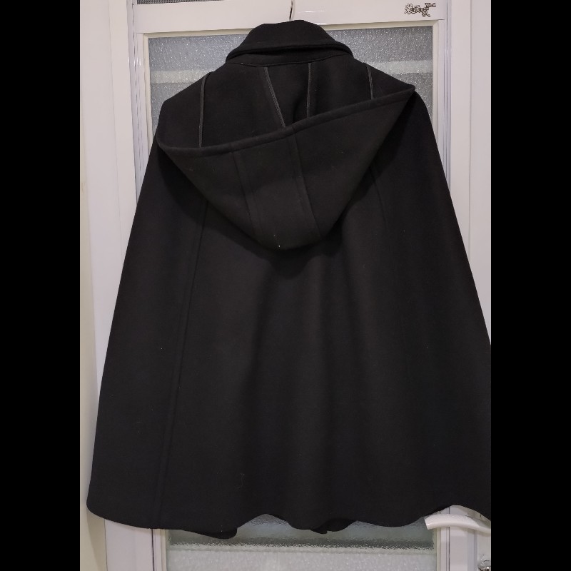 Prada 有帽黑色毛料斗篷外套-12