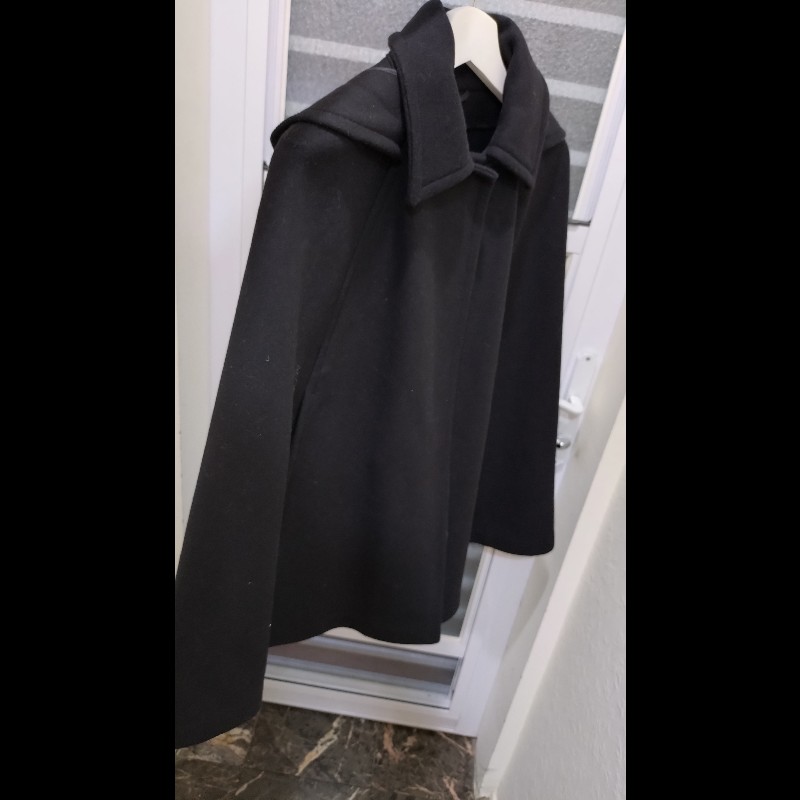Prada 有帽黑色毛料斗篷外套-14