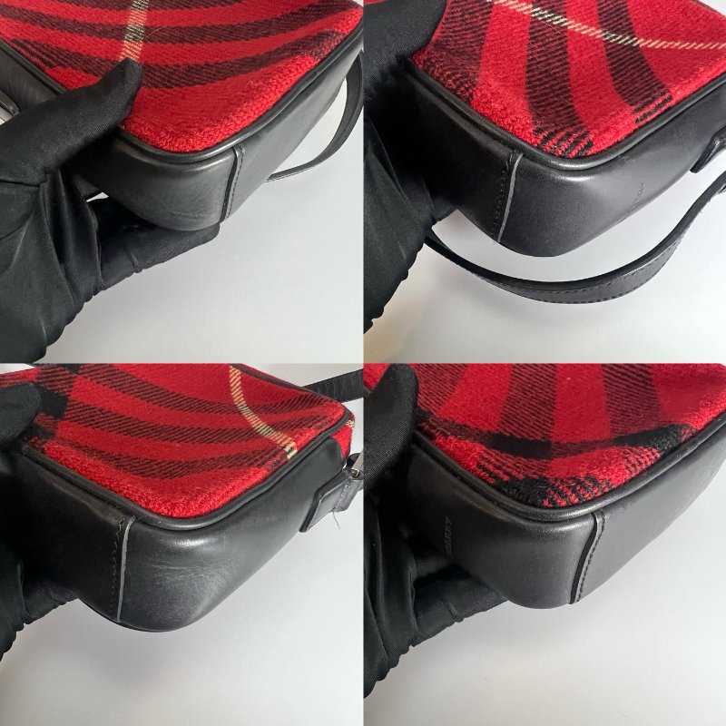 BURBERRY 紅絨毛格紋手機包-9