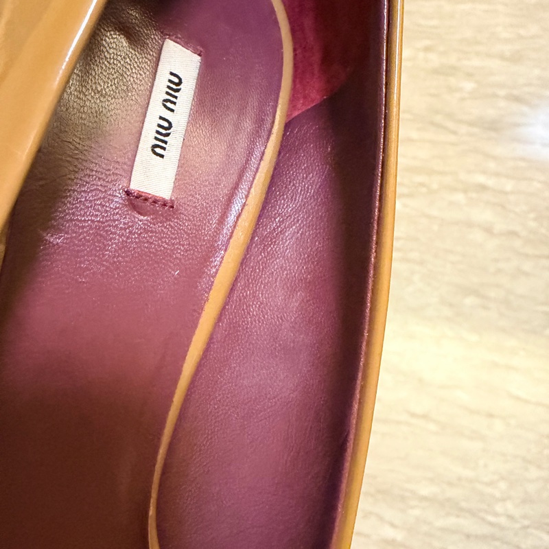🍒 【Miu Miu】專櫃正品 經典焦糖裸色漆皮魚口粗跟鞋溫潤氣質、復古摩登 size:38/2F260131-1-15