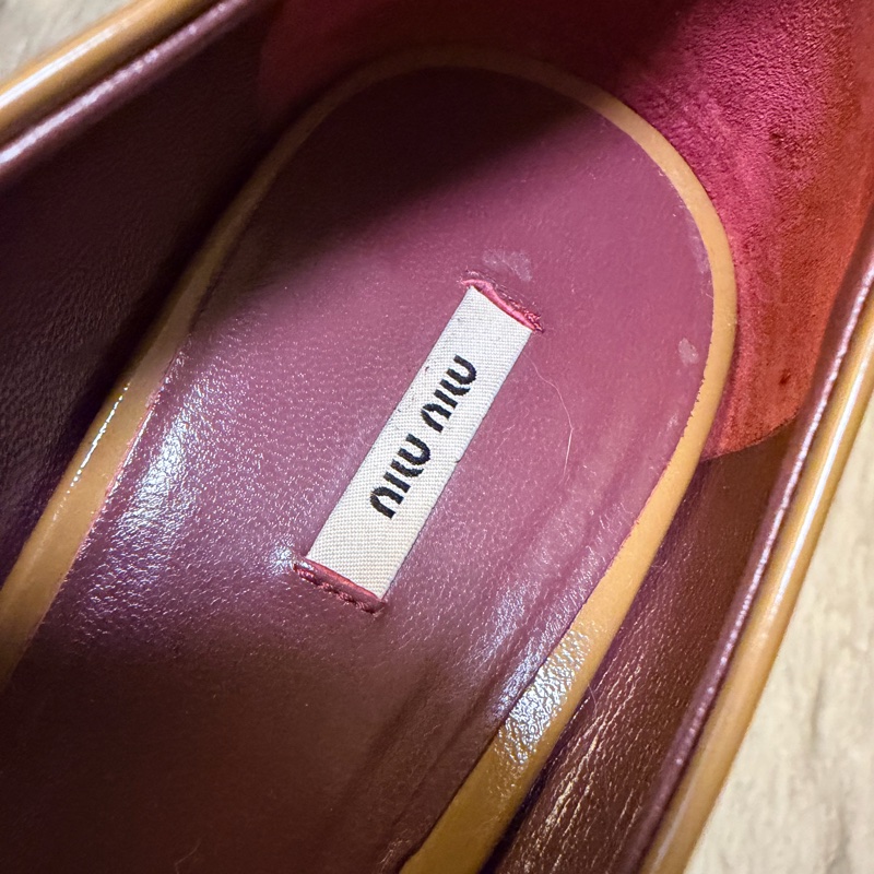 🍒 【Miu Miu】專櫃正品 經典焦糖裸色漆皮魚口粗跟鞋溫潤氣質、復古摩登 size:38/2F260131-1-17