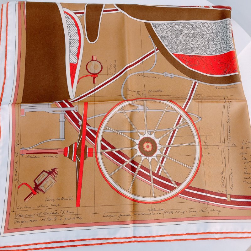 MS0542 Hermes 愛馬仕 絲巾 披肩 方巾 馬車 馬具 棕色 Petit Duc Double Face Scarf 90 x 90cm Noisette / Rouge / Bordeaux-1