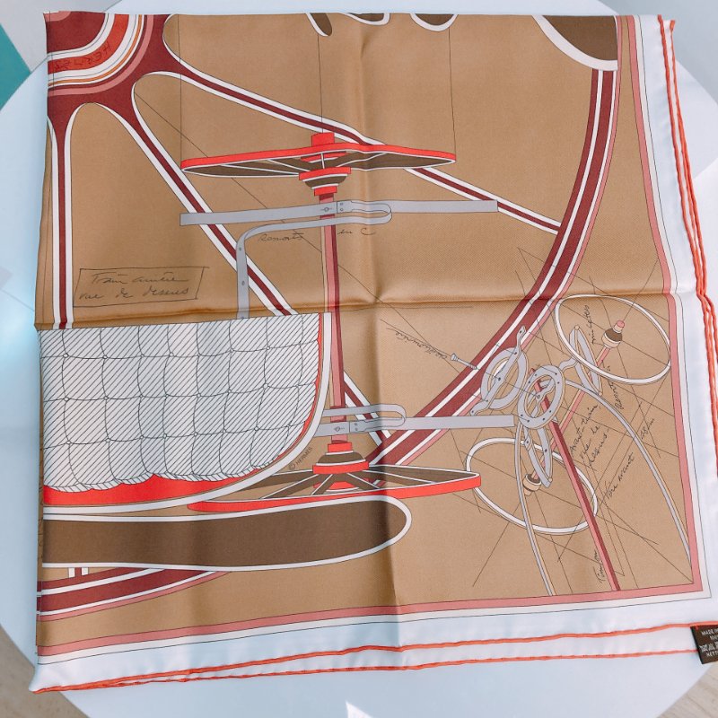 MS0542 Hermes 愛馬仕 絲巾 披肩 方巾 馬車 馬具 棕色 Petit Duc Double Face Scarf 90 x 90cm Noisette / Rouge / Bordeaux-2