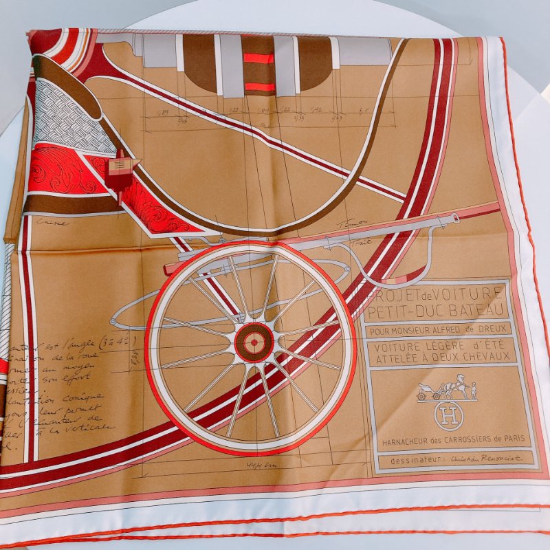 MS0542 Hermes 愛馬仕 絲巾 披肩 方巾 馬車 馬具 棕色 Petit Duc Double Face Scarf 90 x 90cm Noisette / Rouge / Bordeaux-3