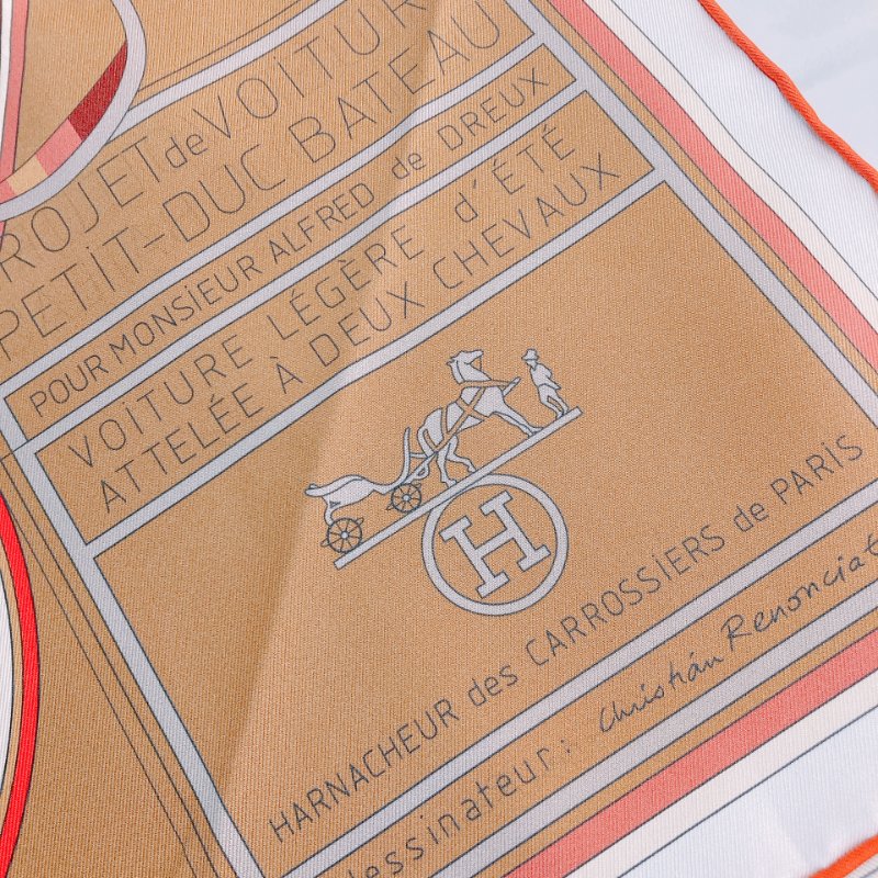 MS0542 Hermes 愛馬仕 絲巾 披肩 方巾 馬車 馬具 棕色 Petit Duc Double Face Scarf 90 x 90cm Noisette / Rouge / Bordeaux-4